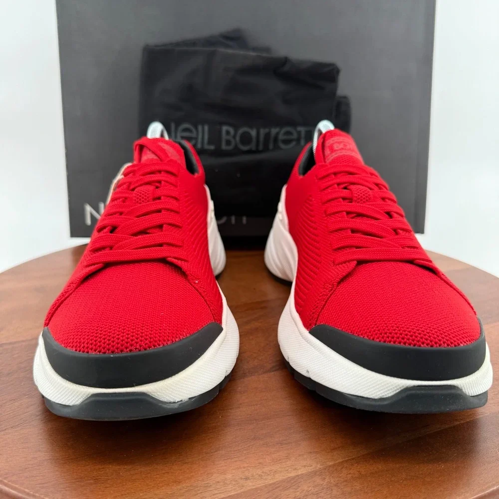 Neil Barrett Red Knit Lightning‎ Bolt Sneakers 091C26F1 Mens Size EU 41/US 8 NEW